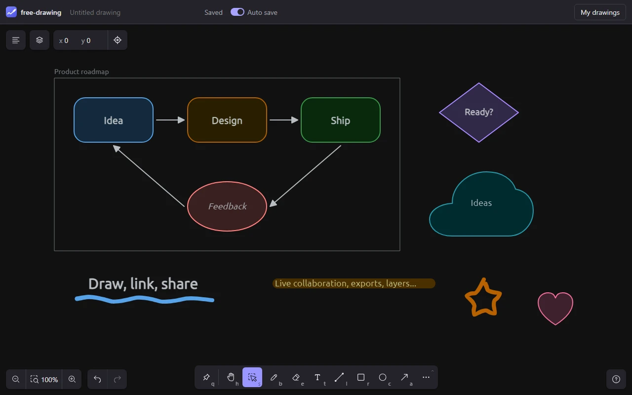 The drawer in dark mode